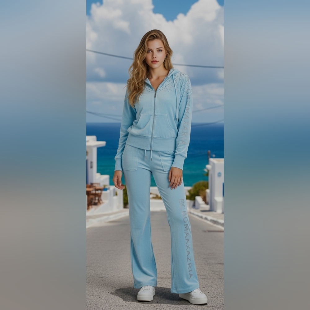 BCBG Women's Terry Cloth Rhinestone Tracksuit Set